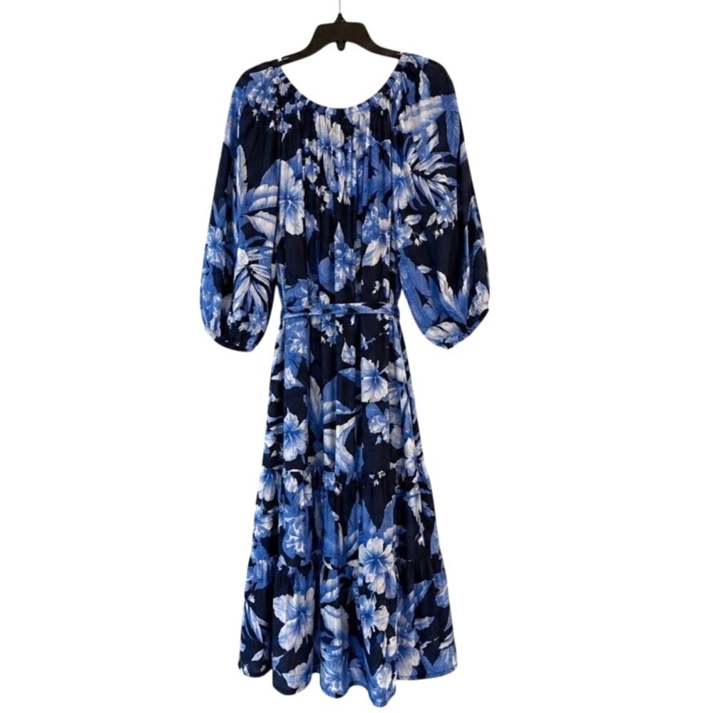 Tommy Bahama Blue Floral Island Gauze Midi Dress XL Tropical Belted Pockets - Picture 3 of 5